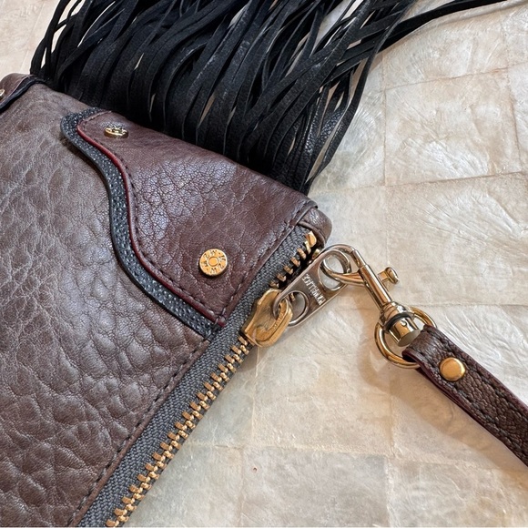 Mz Wallace Brown Black Clutch Bag with Fringe western style purse suede leather - Picture 5 of 14